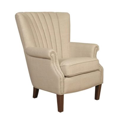 An Image of Silon Armchair In Beige Fabric With Dark Brown Legs
