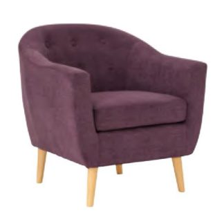 An Image of Morrill Woven Fabric Accent Chair In Plum With Oak Legs