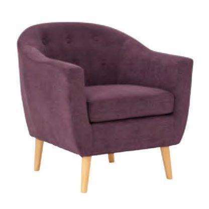09248bb690ec45ea74bb22aeead19b3fa4e773ff3eadd52579f7546a0197d6b2.jpg An Image of Morrill Woven Fabric Accent Chair In Plum With Oak Legs