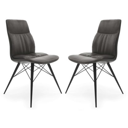 An Image of Ardoch Faux Leather Dining Chair In Antique Grey In A Pair