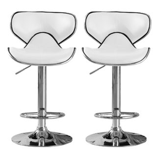 An Image of Hillside White PU Leather Bar Stool In Pair With Chrome Base