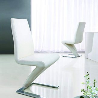 An Image of Demi Z Dining Room Chair In White With Chrome Feet