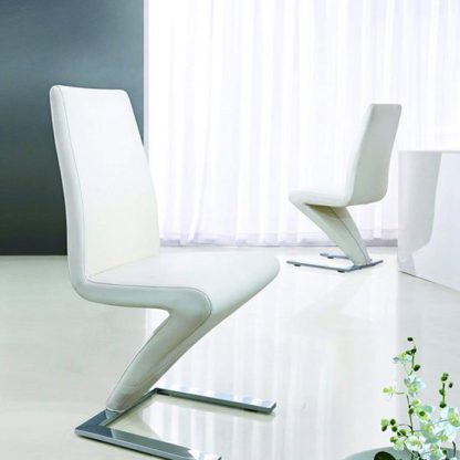 097ba59d08823013fb62a7ad6d27733d4b4aadd812be318cba31e2e2193a98b7.jpg An Image of Demi Z Dining Room Chair In White With Chrome Feet
