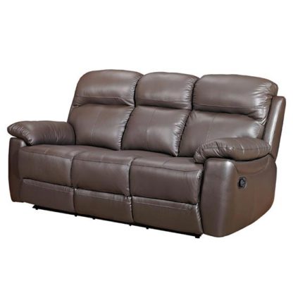 An Image of Aston Leather 3 Seater Fixed Sofa In Brown