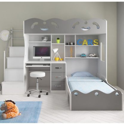 An Image of Coco Wooden Combined Bunk Bed In White And Grey