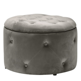 An Image of Cleo Round Storage Pouff In Charcoal
