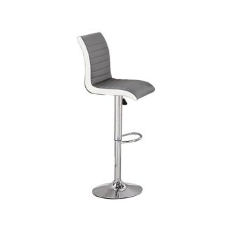 An Image of Ritz Bar Stool In Grey And White Faux Leather With Chrome Base