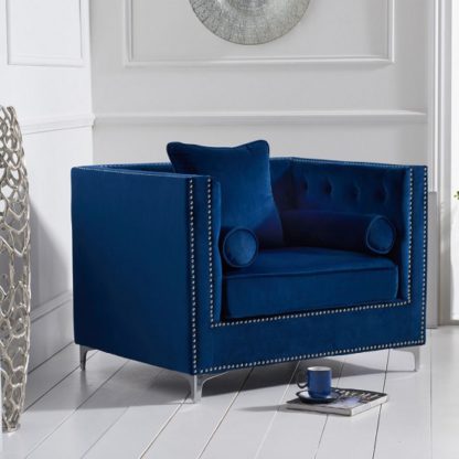An Image of Mulberry Modern Fabric Sofa Chair In Blue Velvet