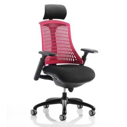0a37837cbcee5ff38ac30f00257ae52a3f1c991dd0d007e7e844b277f5b97a01.jpg An Image of Flex Task Headrest Office Chair In Black Frame With Red Back
