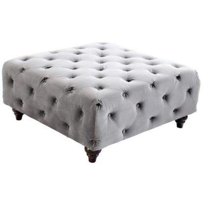 An Image of Chetek Crushed Velvet Ottoman In Grey With Woodent Legs