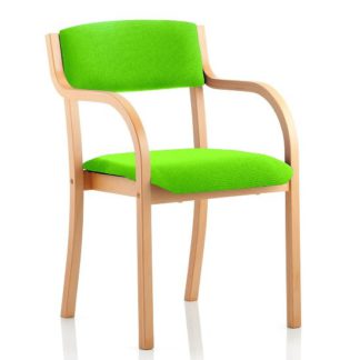 An Image of Charles Office Chair In Green And Wooden Frame With Arms