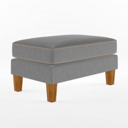 An Image of Bowen Fabric Ottoman with Contrast Welting In Linen Grey