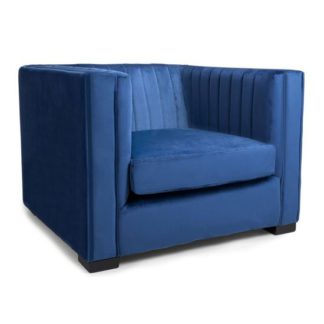 An Image of Victoria Brushed Velvet Armchair In Ocean Blue