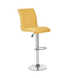 An Image of Ripple Bar Stool In Curry Faux Leather With Chrome Base