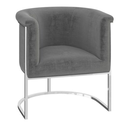 An Image of Martina Velvet Fabric Lounge Chair In Silver Grey