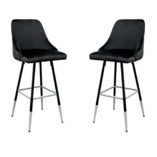 An Image of Fiona Black Fabric Bar Stool In Pair