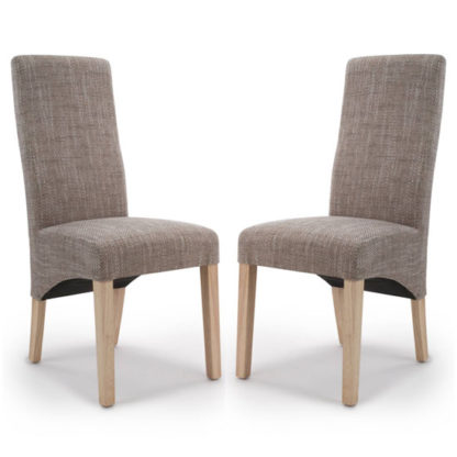 An Image of Baxter Oatmeal Wave Back Tweed Dining Chair In A Pair