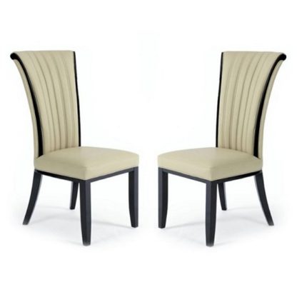 An Image of Horizon Dining Chair In Cream Bonded Leather In A Pair