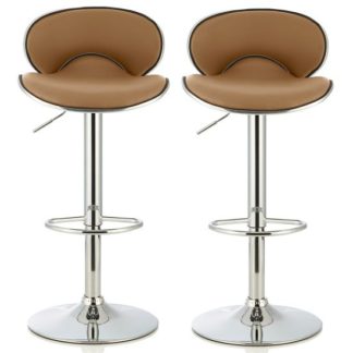 An Image of Cyrus Modern Bar Stool In Taupe Faux Leather In A Pair