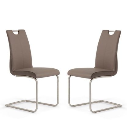 An Image of Harley Dining Chair In Brown Faux Leather In A Pair