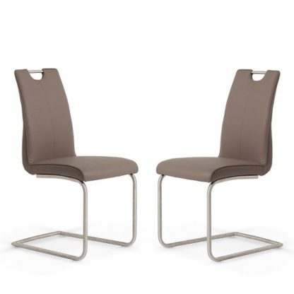 0b844f9795f878098a81884c0c8249b69744a55e3cc20163287a1d24ea592bdf.jpg An Image of Harley Dining Chair In Brown Faux Leather In A Pair