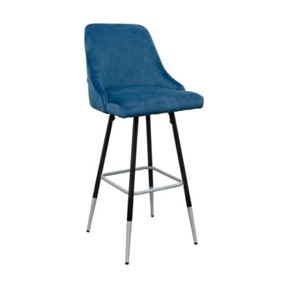 An Image of Fiona Blue Fabric Bar Stool With Metal Legs