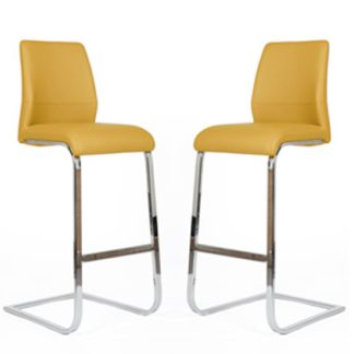 An Image of Presto Bar Stool In Ochre PU With Chrome Legs In A Pair