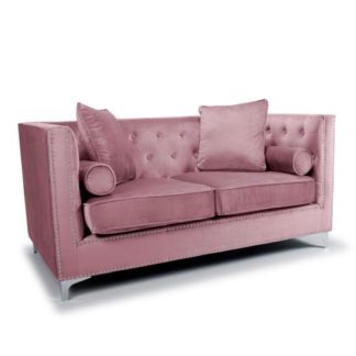 An Image of Dorchester Brushed Velvet 2 Seater Sofa In Pink Blush