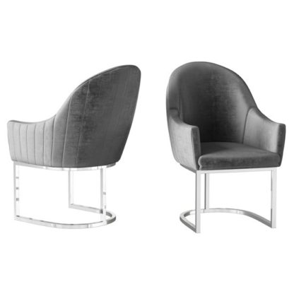 An Image of Viola Dark Grey Velvet Fabric Dining Chairs In Pair