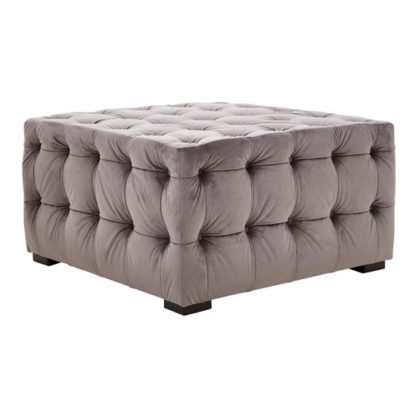 An Image of Poerava Velvet Button Tufted Footstool In Grey