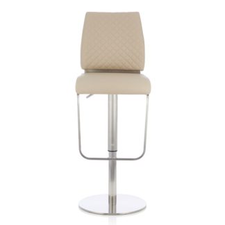 An Image of Lillian Bar Stool In Taupe Faux Leather And Stainless Steel Base