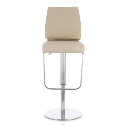 An Image of Lillian Bar Stool In Taupe Faux Leather And Stainless Steel Base