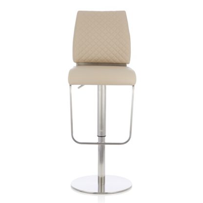 0c24a8b4461653cfbb773651cbad671fa128a0e92aa10441378671e1b0dcf93d.jpg An Image of Lillian Bar Stool In Taupe Faux Leather And Stainless Steel Base