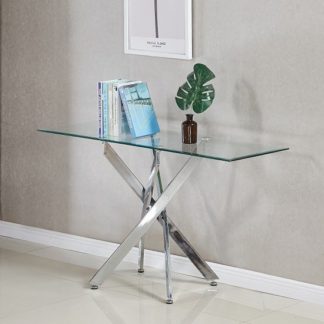 An Image of Daytona Glass Console Table Rectangular In Clear And Chrome Legs