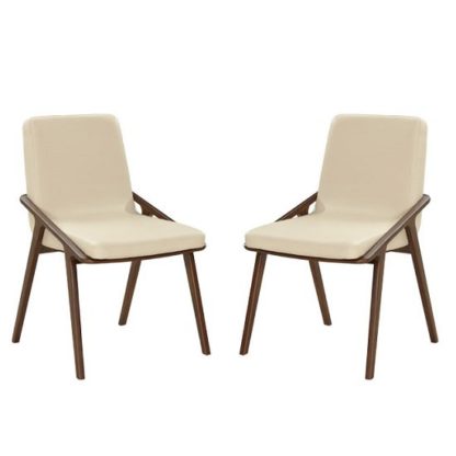 An Image of Webstar Dining Chair In Cream And Ash With Wooden Legs In A Pair