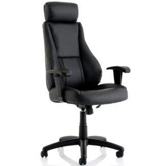 An Image of Winsor Leather Office Chair In Black With Headrest