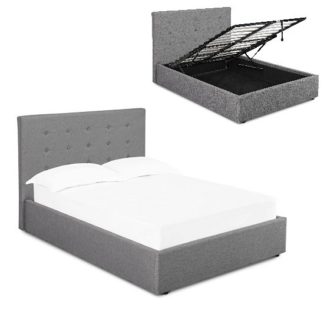 An Image of Rother Double Storage Bed In Upholstered Grey Fabric
