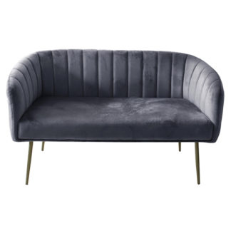 An Image of Wingfield Velvet 2 Seater Sofa In Grey With Gold Metal Legs