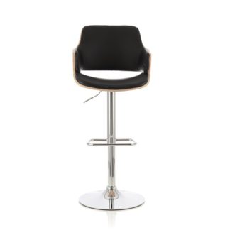 An Image of Finnley Bar Stool In Oak And Black PU With Chrome Base
