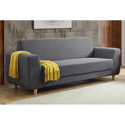 An Image of Fida Fabric 3 Seater Sofa In Dark Grey