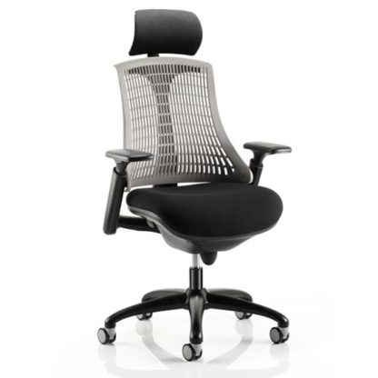 0d29028d7adc5cc44b14eddf52e5deb883f1872930e73163852eab26eaac0beb.jpg An Image of Flex Task Headrest Office Chair In Black Frame With Grey Back