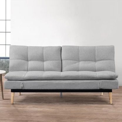 An Image of Krevia Faric Sofa Bed In Light Stone Grey With Wooden Legs