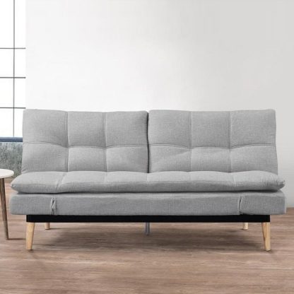 0d31f45d3d4d2b33bc4cd31430d847b964b4d3e9692005c38222f309f9a8d3ed.jpg An Image of Krevia Faric Sofa Bed In Light Stone Grey With Wooden Legs