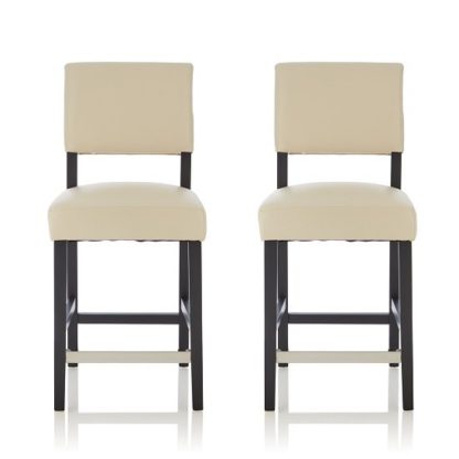 An Image of Vibio Bar Stools In Cream PU With Black Legs In A Pair