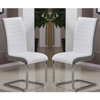 An Image of Symphony Dining Chair In White And Grey PU In A Pair