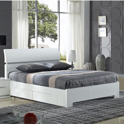 An Image of Widney Wooden Double Bed In White High Gloss With 4 Drawers