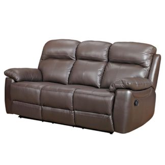 An Image of Aston Leather 3 Seater Recliner Sofa In Brown