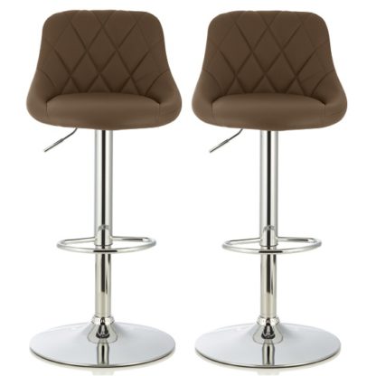 0db377ccecc8cced3b51992985ca879da2b23cd1687a25b74c6d50cf9b8e50bc.jpg An Image of Trezzo Modern Bar Stool In Cappuccino Faux Leather In A Pair