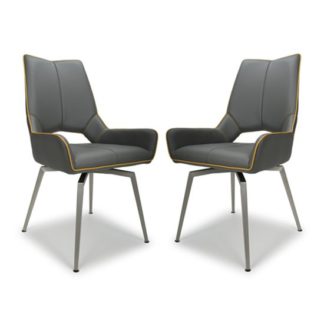 An Image of Mako Swivel Leather Effect Graphite Grey Dining Chairs In Pair