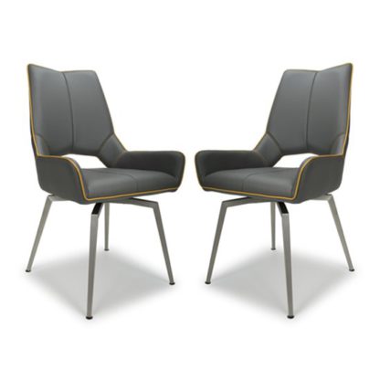 0df3200b0e252b68027d64cf76f00979ef9075a437b907bd5cfa8a64363e549c.jpg An Image of Mako Swivel Leather Effect Graphite Grey Dining Chairs In Pair